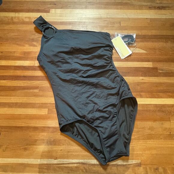 Michael Michael Kors Embellished One-Shoulder One-Piece Swimsuit Black Size 4 - Picture 1 of 12